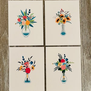 Floral Vase note cards/Flower stationary note cards/wildflower/Botanical note cards/Floral note cards/watercolor note cards/Flower vase note