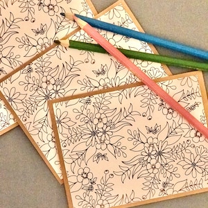 Floral Coloring Cards: Wildflower Blank Card Set, Kraft Envelopes