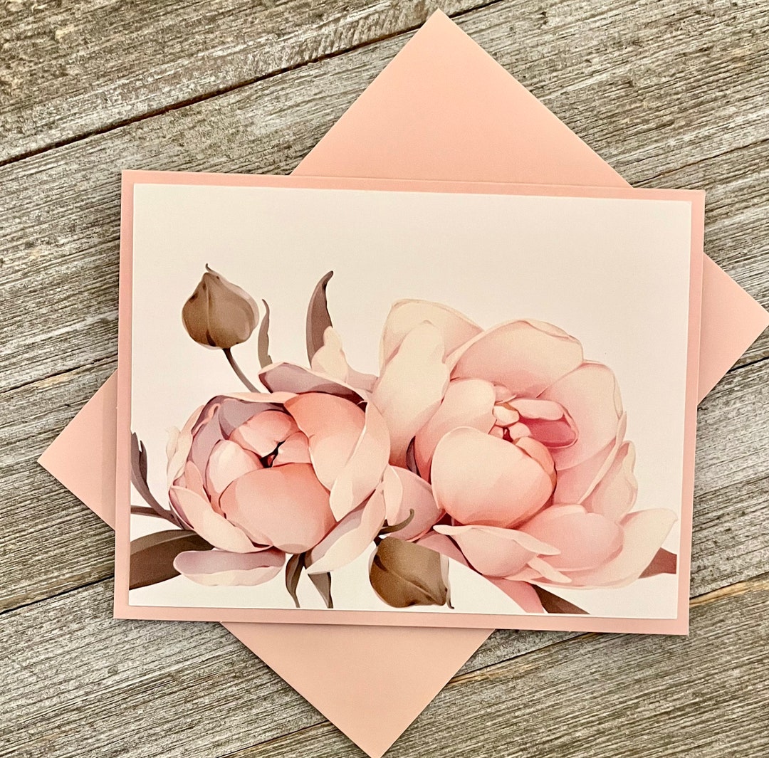 Peony Watercolor Note Cards: Pink Floral Stationery Set - Etsy