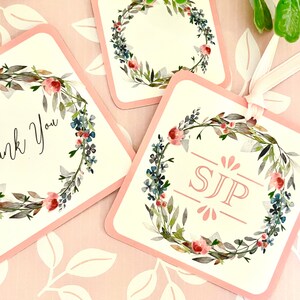 Custom Floral Wedding Favor Tags: Personalized Monogram, Set of 20