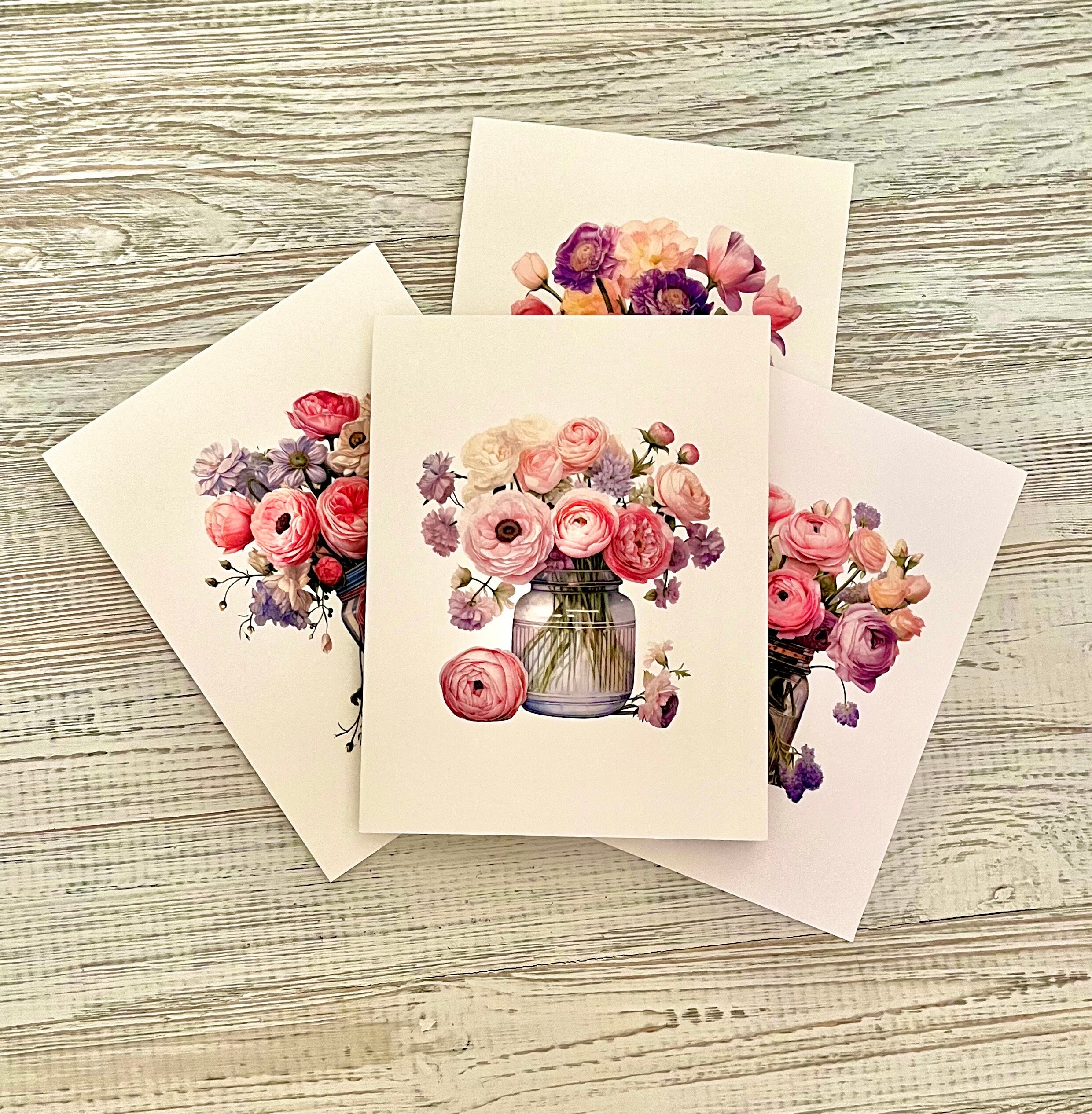 Watercolor Floral Mason Jar Note Cards, Set of 4 - Etsy