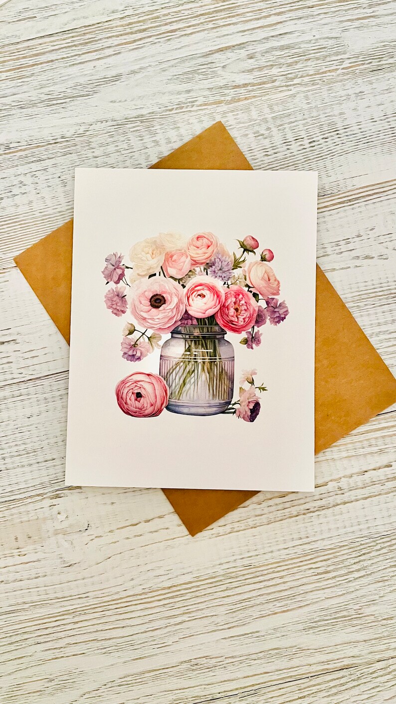 Watercolor Floral Mason Jar Note Cards, Set of 4 - Etsy