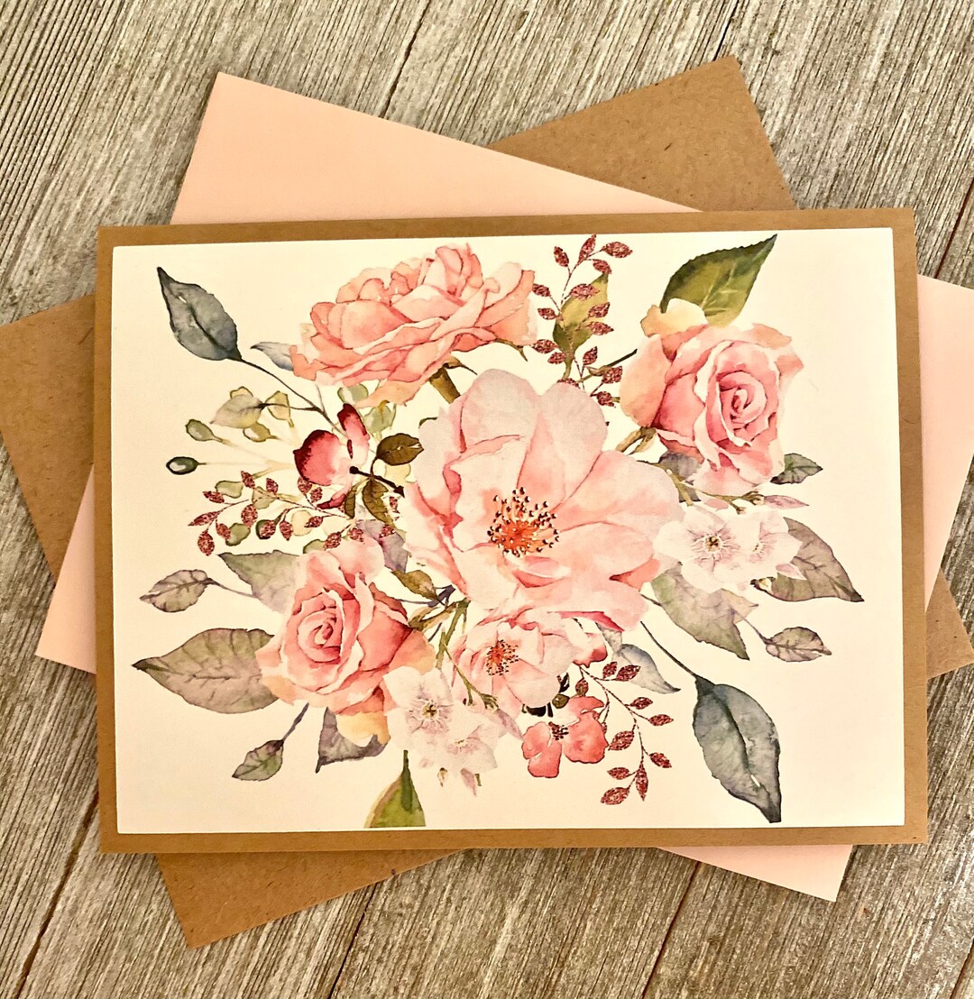 Watercolor Peony & Rose Note Card Set - Blank Floral Cards - Etsy