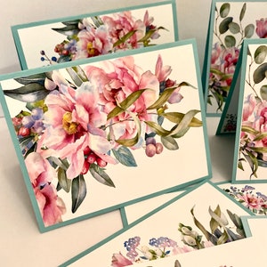 Peony & Eucalyptus Note Cards: Watercolor Floral Card Set