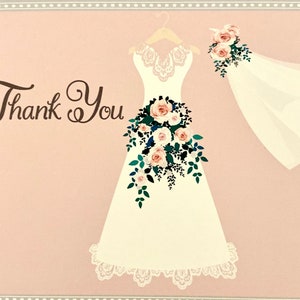 Wedding Dress Thank You Cards: Bridal Shower Folded Note Cards