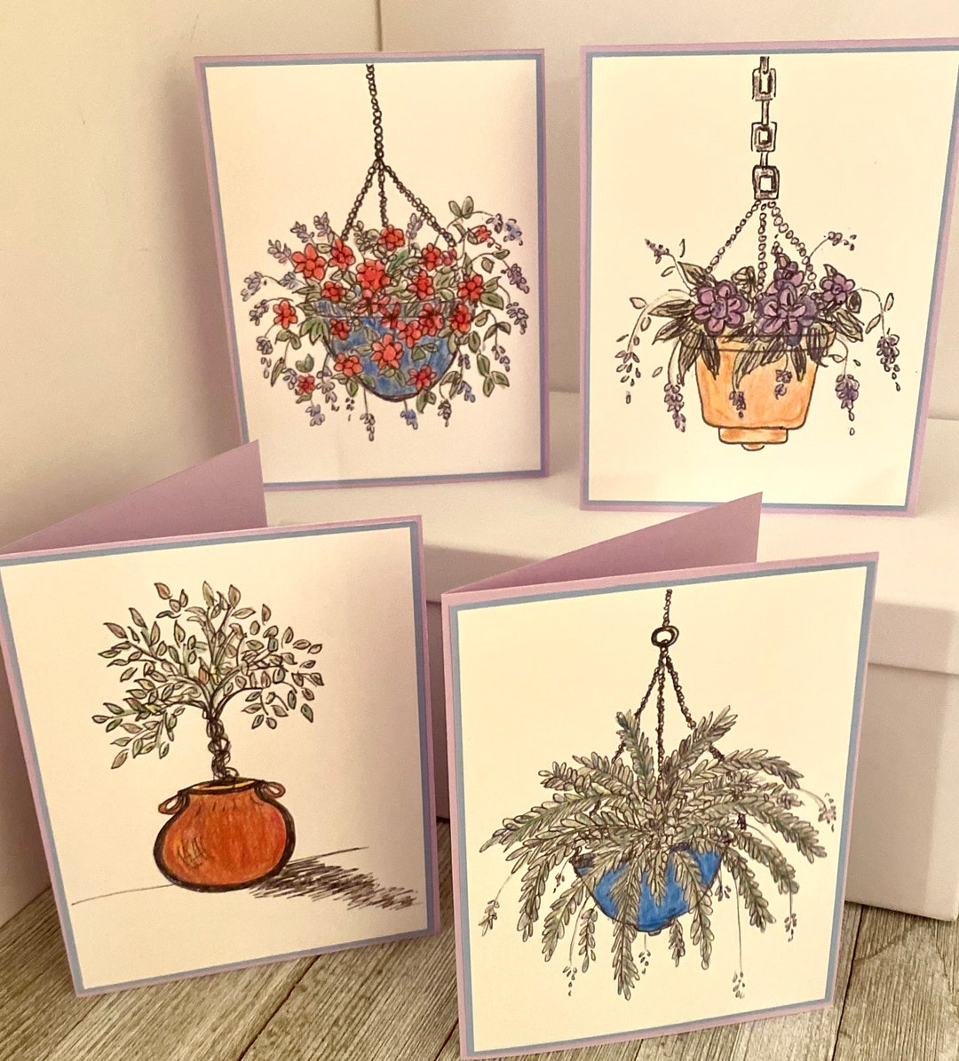 Plant Note Cards/floral Watercolor Stationary Set/plants/blank Cards/hanging Plants/plants Note