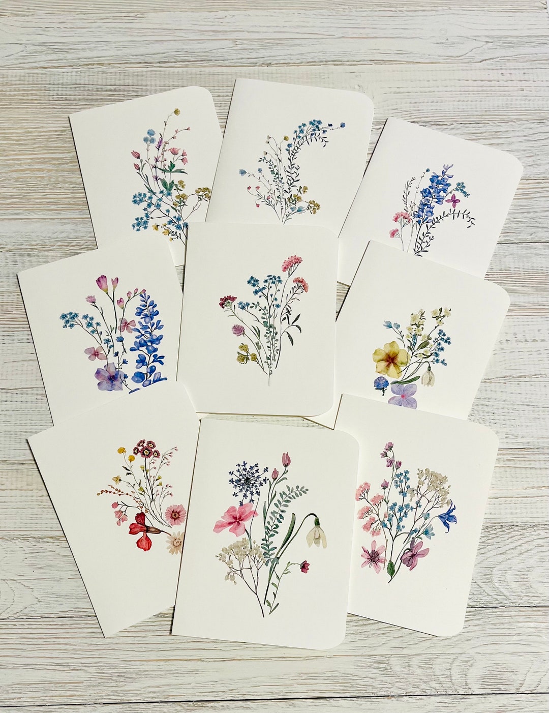 Watercolor Wildflower Note Card Set: Botanical All Occasion Cards - Etsy