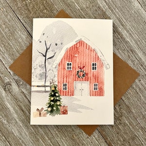 Christmas Farm/ Christmas card Farmhouse Christmas cards/Christmas card set/Christmas cards/Village scene/ Christmas Farm/Red Farm Christmas