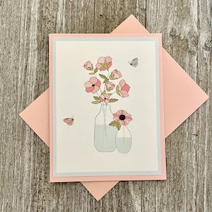 Flower Vase note cards/Flowers in a vase/ Botanical note cards/floral note cards/flower note cards/Pink Flowers/Flower greeting cards