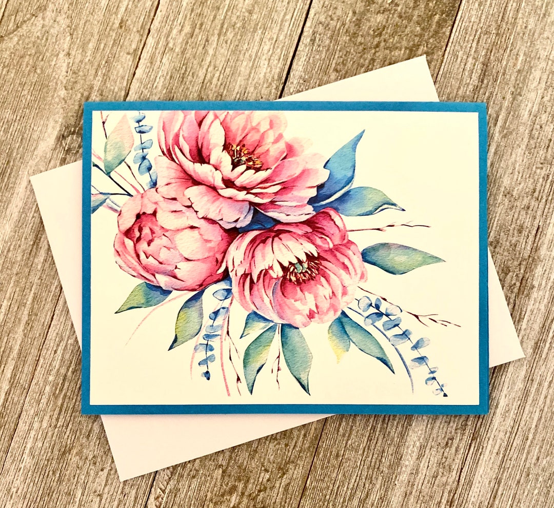 Pink Peony Watercolor Card Set: Floral Stationery, Handmade Blank Cards ...