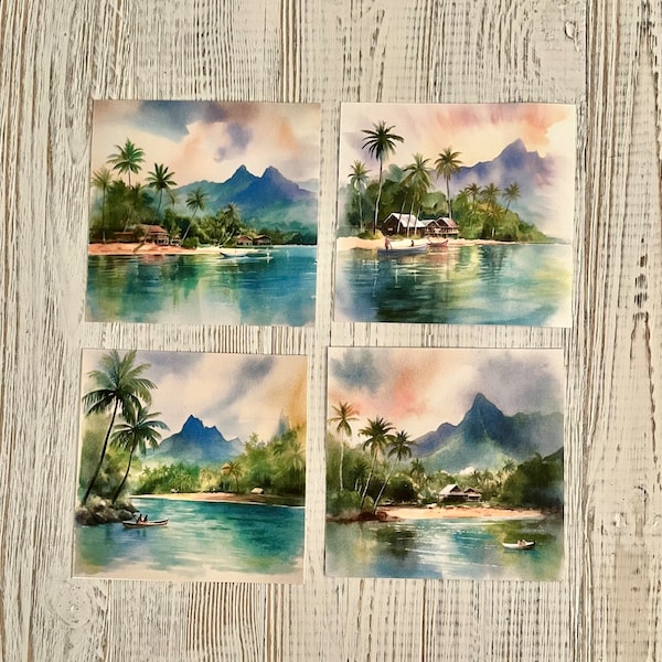 Small watercolor pictures,Mini watercolors,3x3 art prints,miniature watercolor art prints,tiny paintings,Hawaiian art prints.