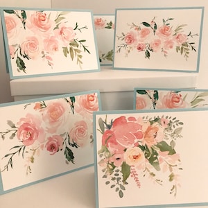 Watercolor flower card set/ Note cards/ Variety card set/Gift cards/Floral card set/Pink flower note cards/ watercolor flowers/Blue flower