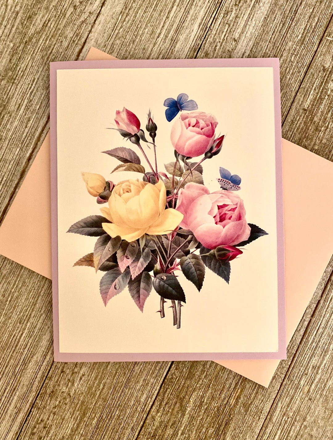 Watercolor Floral Card Set: Peony & Roses, Blank Inside - Etsy