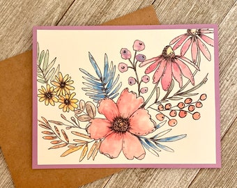 Wildflower cards/ Variety card set/Watercolor stationary set/ Happy Birthday/ New Home/Thank You/ Blank card sets.