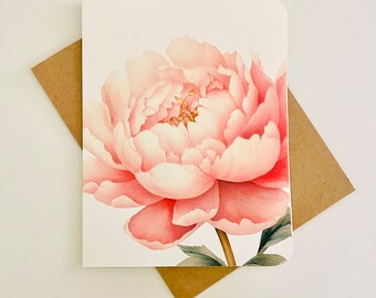 Peony Watercolor Note Cards - Handmade Blank Botanical Cards (8 Pack)