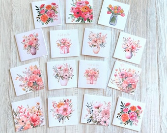 Floral Mini Note Cards 3x3 - Set of 15 Small Gift Notes