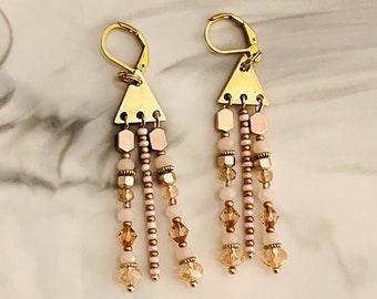 Rose Gold Chandelier Earrings: Swarovski Crystal Dangle Earrings