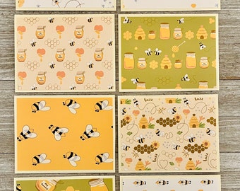 Honey Bee Note Cards, Watercolor Variety Set of 8