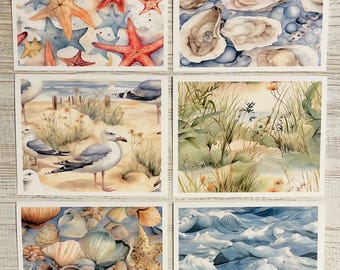 Nautical Note Cards: Beach Theme Watercolor, Set of 6