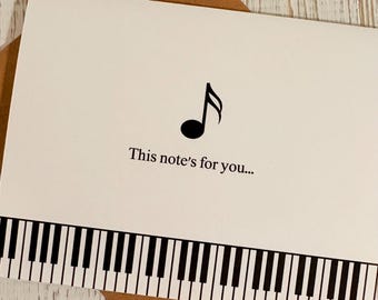 Tarjetas de notas para piano: papelería para músicos: «Solo una nota» y «Esta nota es para ti»