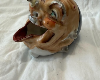 Vintage Japanese Smoking Head Ashtray | Made in Japan Ceramic Novelty Ashtray | Figural Hobo Clown Ashtray | Mid Century Kitsch Decor