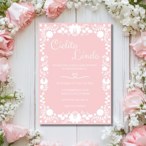 Cielito Lindo Baby Shower Invitation Canva Template, Blush Pink Mexican Invite, Talavera Papel Picado Editable Printable Baby Girl Invite