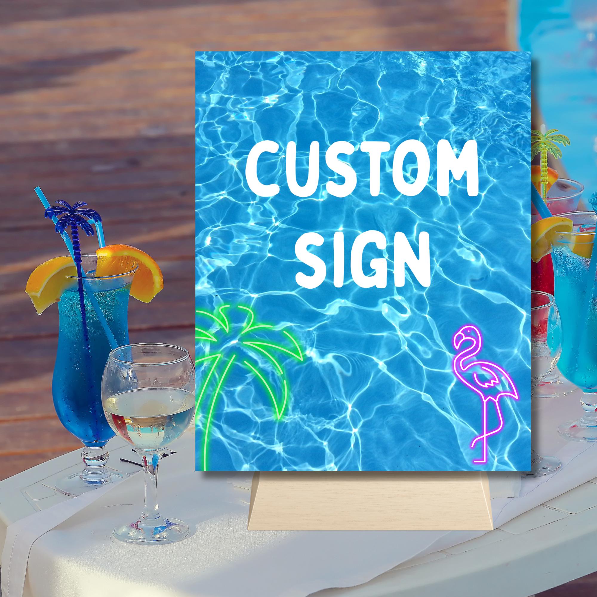 Pool Party Editable Custom Signs, Add Your Own Text, Neon Theme Summer ...