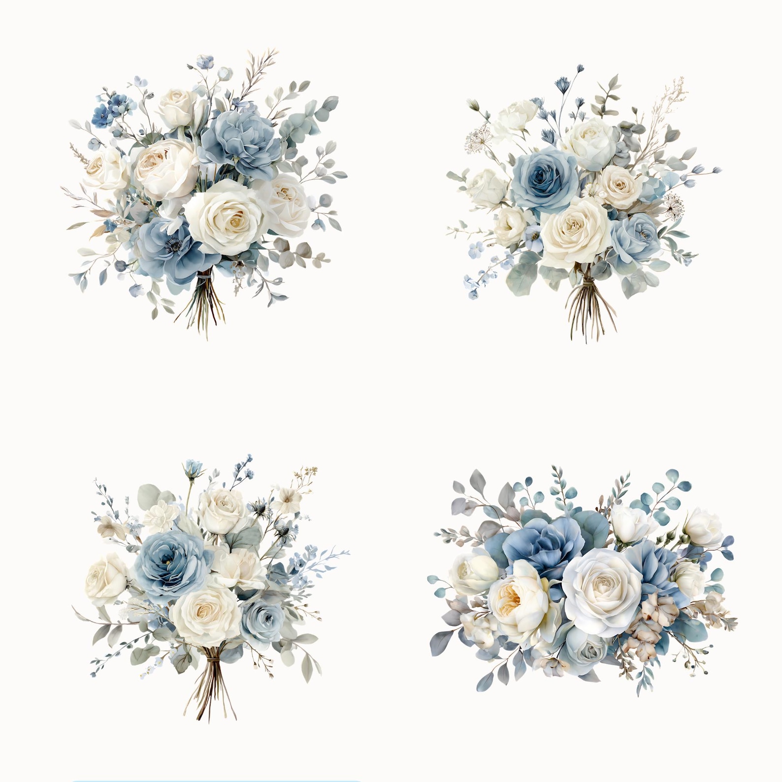 Vintage Dusty Blue & Ivory Roses Clipart | Watercolor Dusty Blue and ...