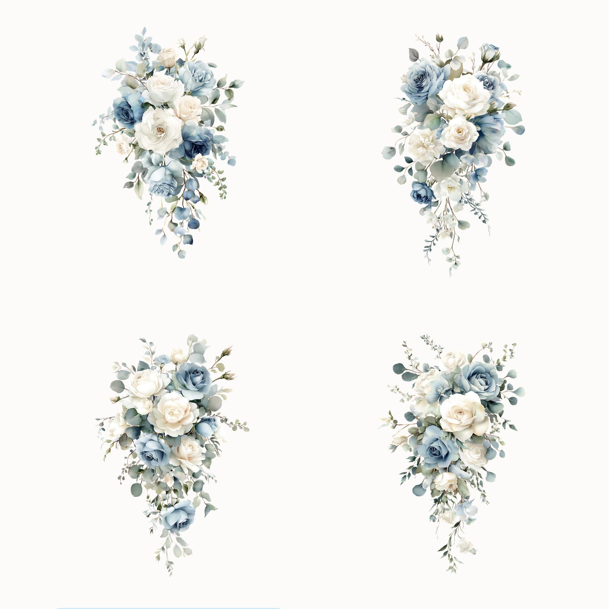 Vintage Dusty Blue & Ivory Roses Clipart | Watercolor Dusty Blue and ...