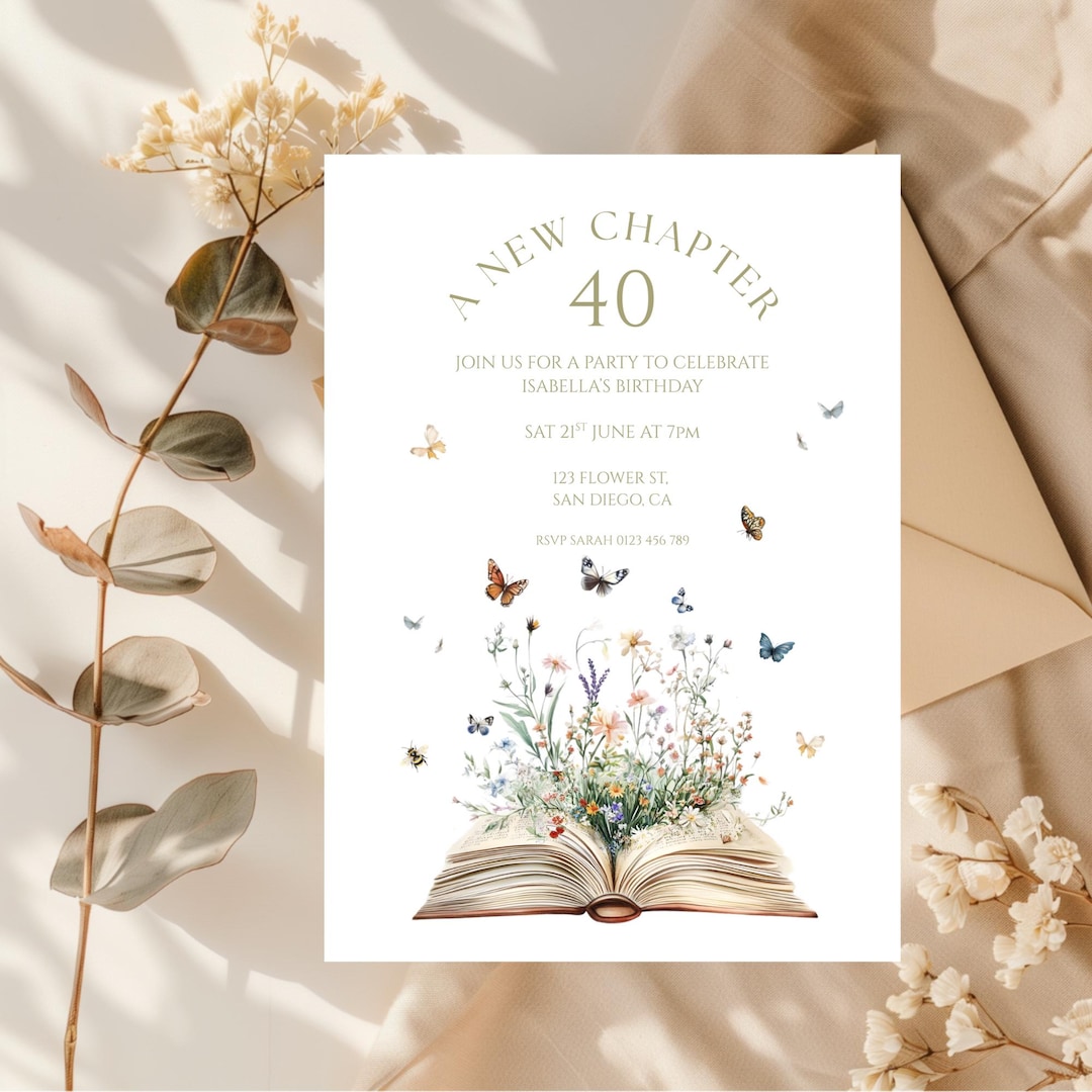 A New Chapter 40th Birthday Invitation Canva Template, Storybook ...