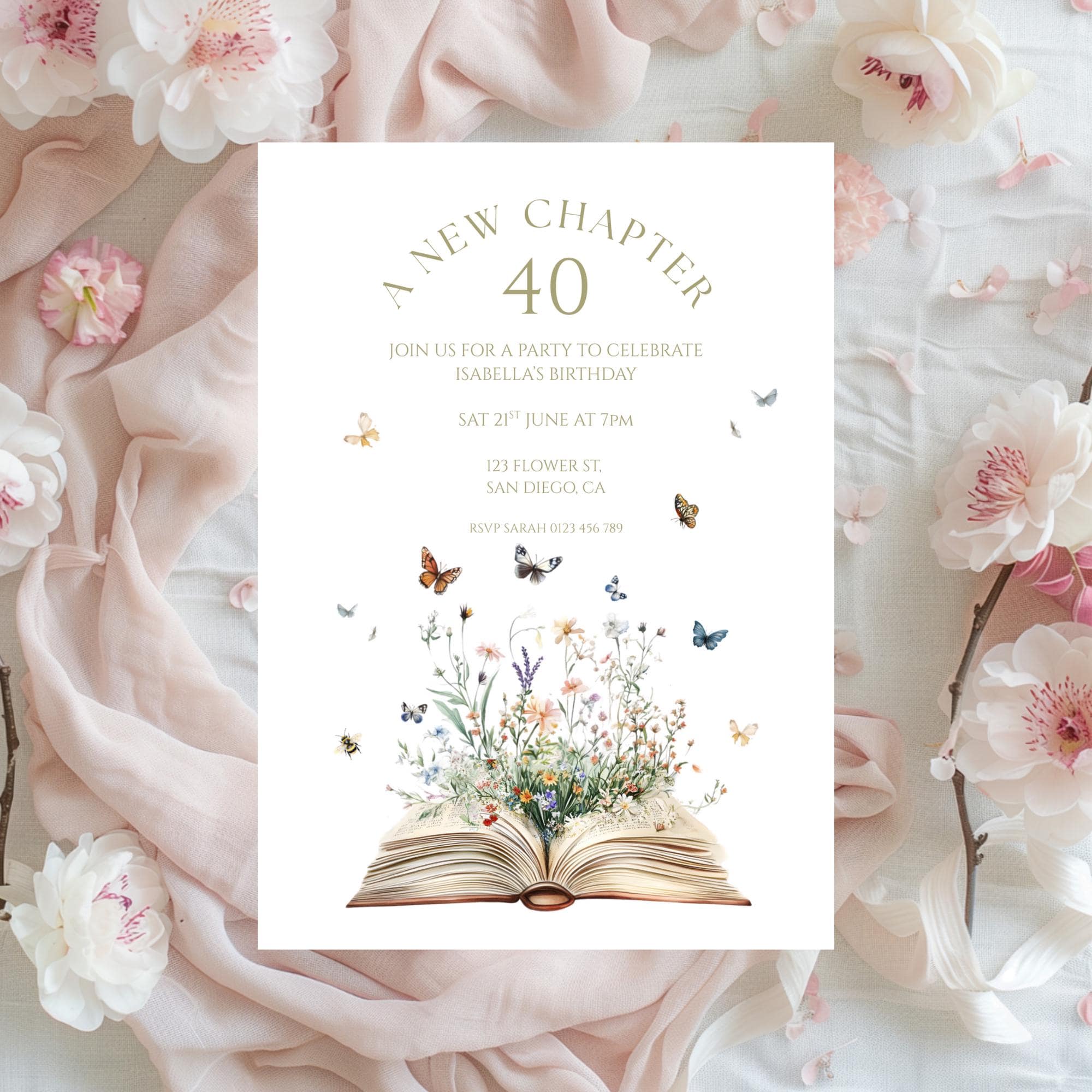 A New Chapter 40th Birthday Invitation Canva Template, Storybook ...
