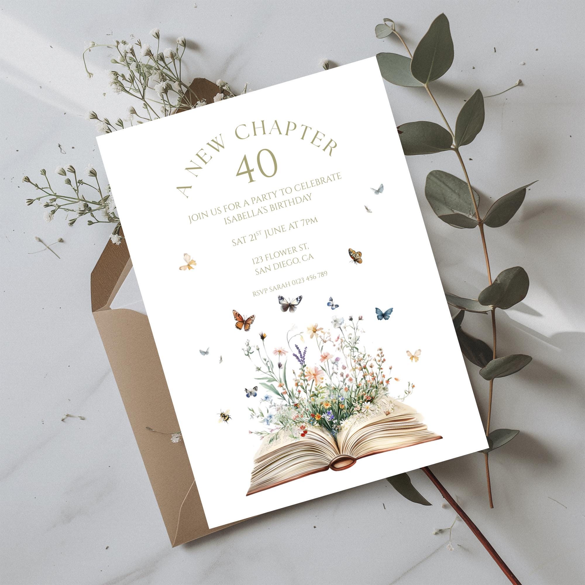 A New Chapter 40th Birthday Invitation Canva Template, Storybook ...