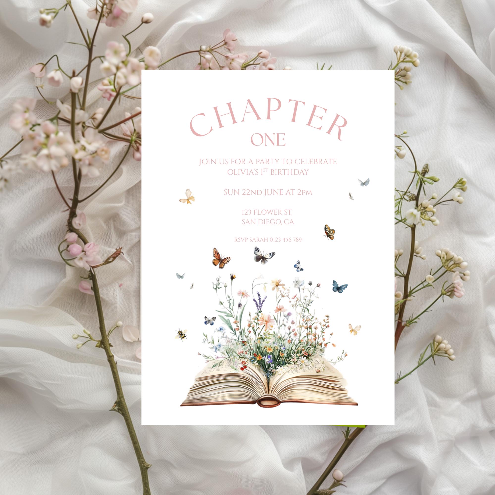 Chapter One 1st Birthday Invitation Canva Template, Storybook ...