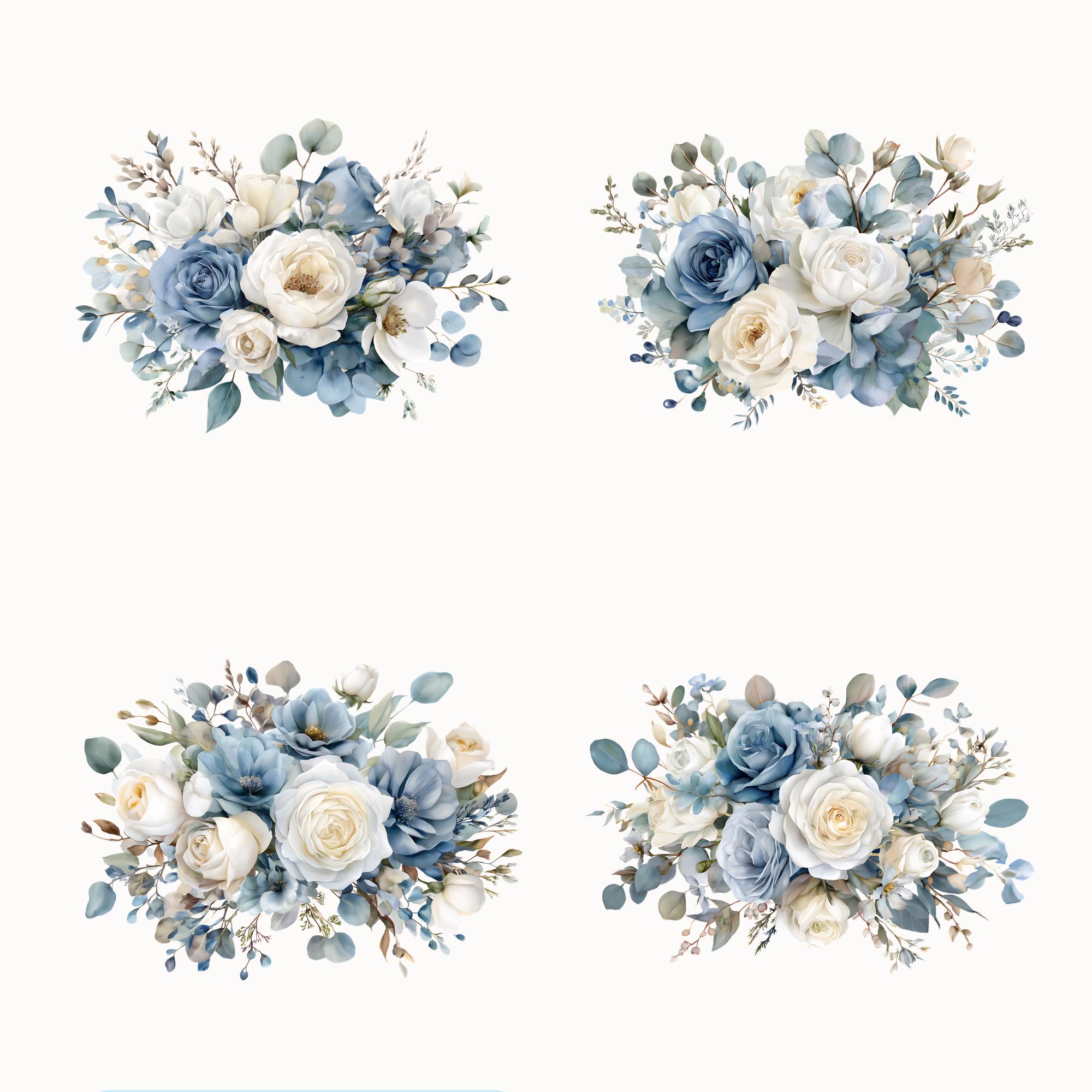 Vintage Dusty Blue & Ivory Roses Clipart | Watercolor Dusty Blue and ...