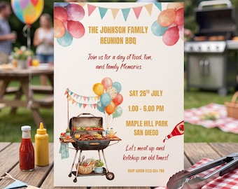 Family Reunion BBQ Party Invitation Canva Template, Digital Family Reunion Celebration Get Together, Summer Gathering Garden Party Invite