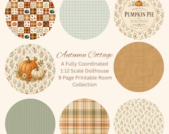 Dollhouse Patterns | 1:12 Scale Miniature Patterns Shabby Chic Interior Design Room Decor, Dollhouse Art Printable Room Bundle Maileg Mice