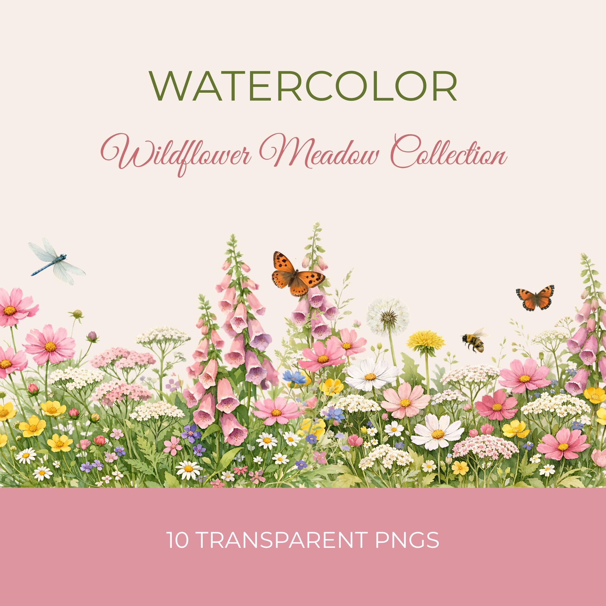 Watercolor Wildflower Meadow Floral Clipart Pack | 10 Wildflower ...