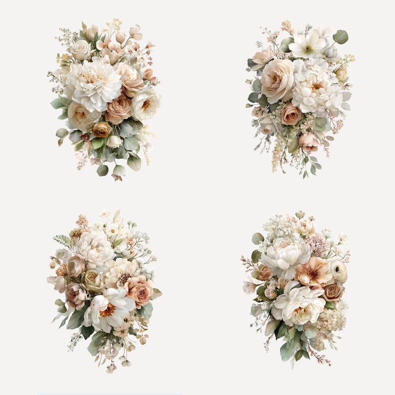 Watercolor Blush Pink & Ivory Floral Clipart Pack | 10 Trailing Flower ...