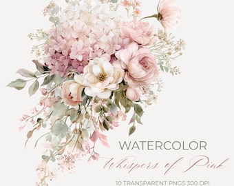 Floral aquarelle rose cendré et ivoire | 10 compositions florales au format PNG | Dusty Rose Fleurs botaniques pour baby shower de mariage