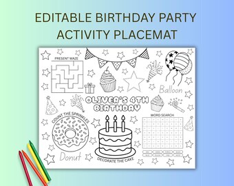 Kids Coloring Placemat, Printable Activity Sheet for Kids, Restaurant ...