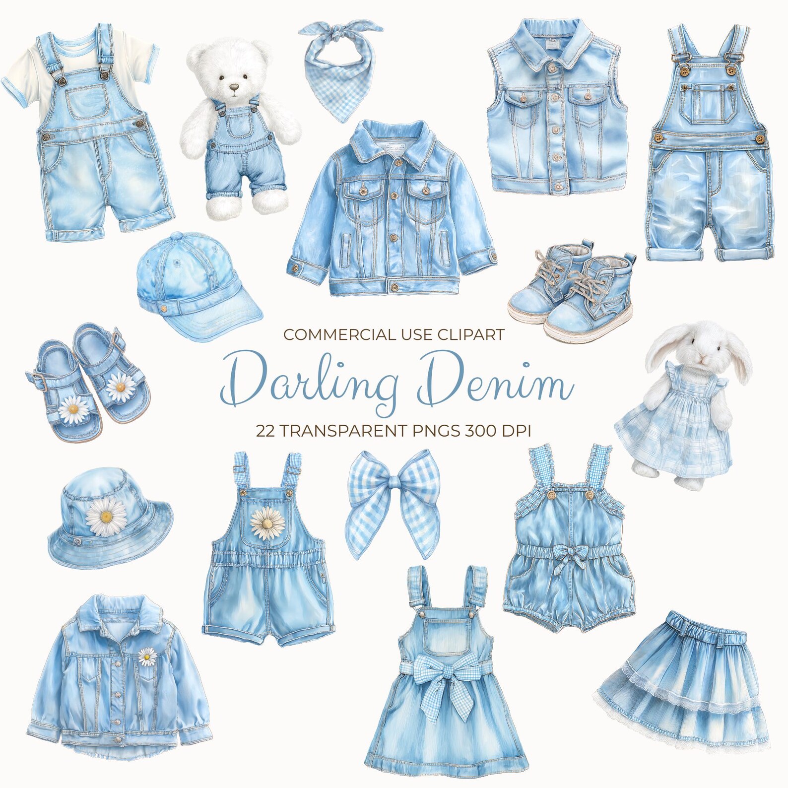Blue Jean Baby Clipart | Watercolor Denim Baby Boy & Girl Clothes | 22 ...