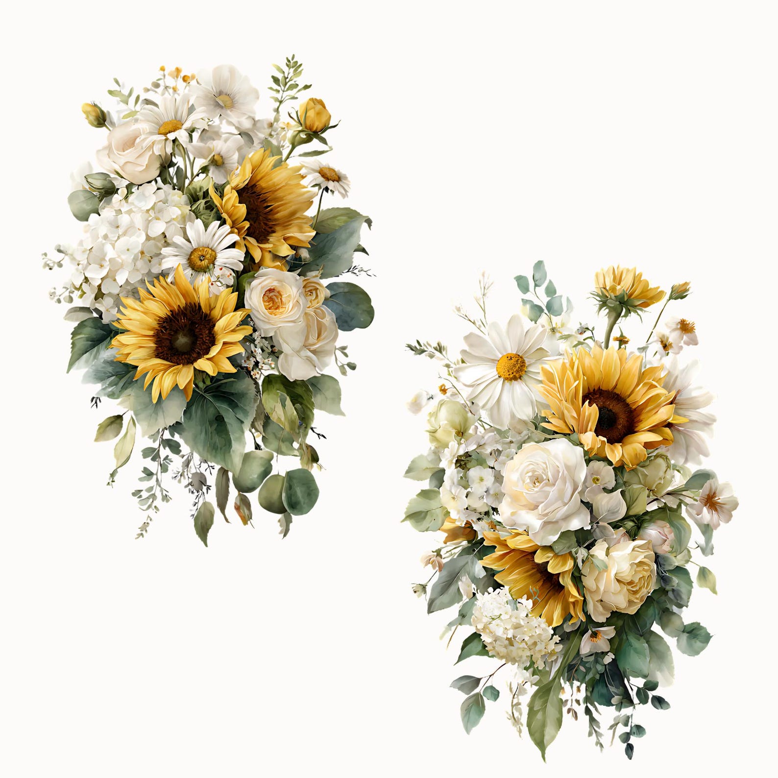 Watercolor Sunflower Floral Bouquets Clipart Pack | 10 Trailing Flower ...