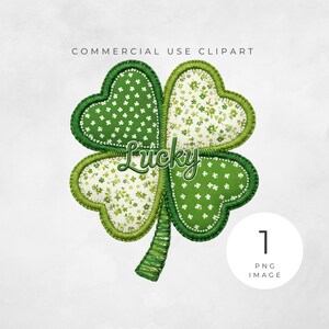 St Patrick's Day Four Leaf Clover Faux Patchwork Embroidered PNG Image | Faux Embroidered Texture Sublimation POD Papercraft Card Making png