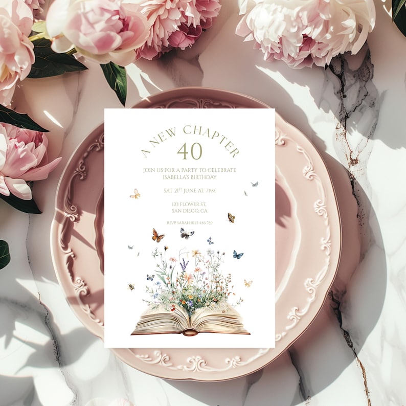 A New Chapter 40th Birthday Invitation Canva Template, Storybook ...