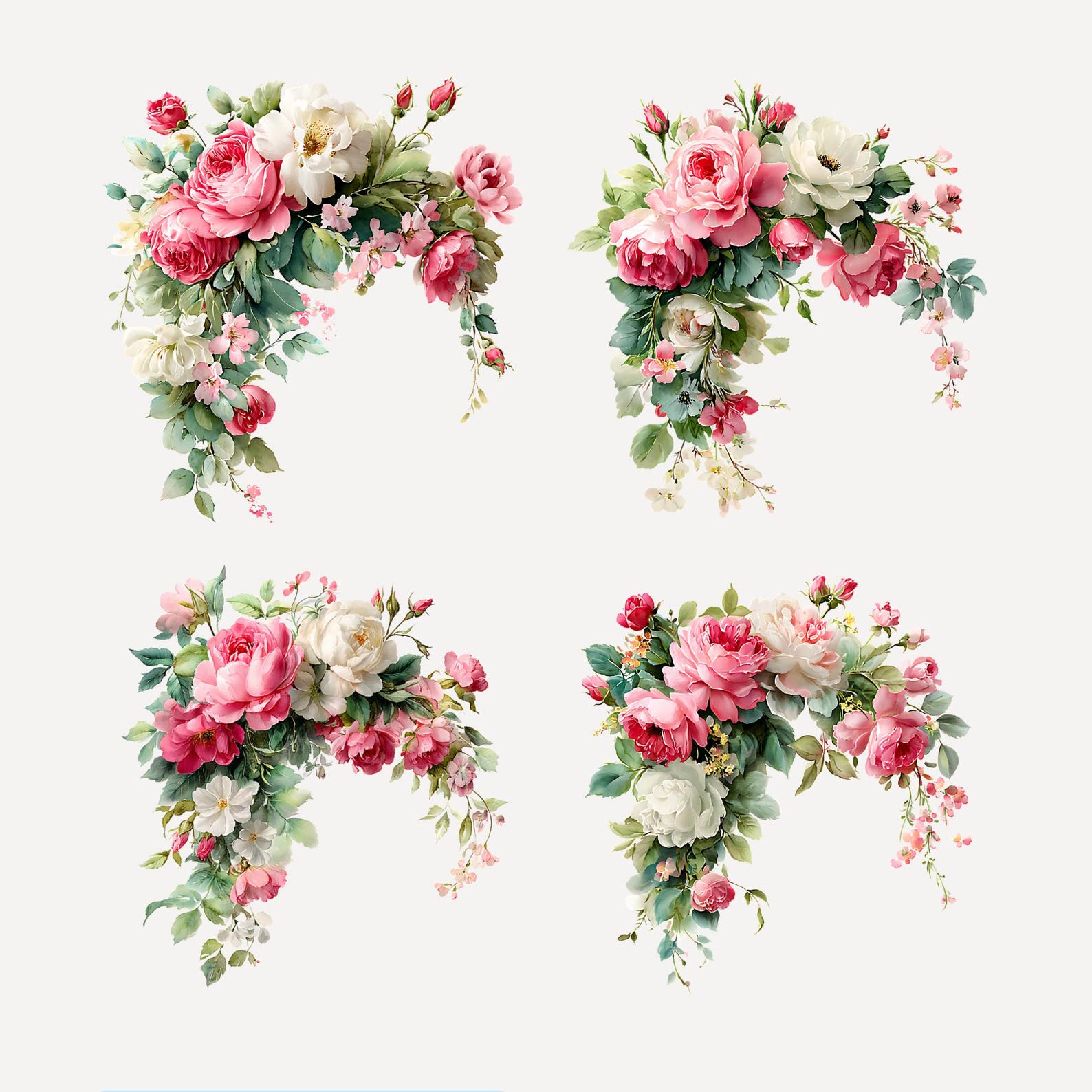 Trailing Roses Drawings Watercolor Hot Pink Roses Floral Clipart Pack | 10 Trailing Arches ...