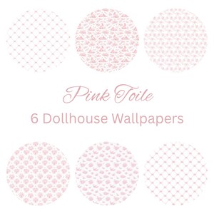 1:12 Scale Dollhouse Pink Toile Wallpaper Bundle | French Country Cottage Maileg Mouse Room Decor | 6 Miniature Wallpapers Instant Download image 5