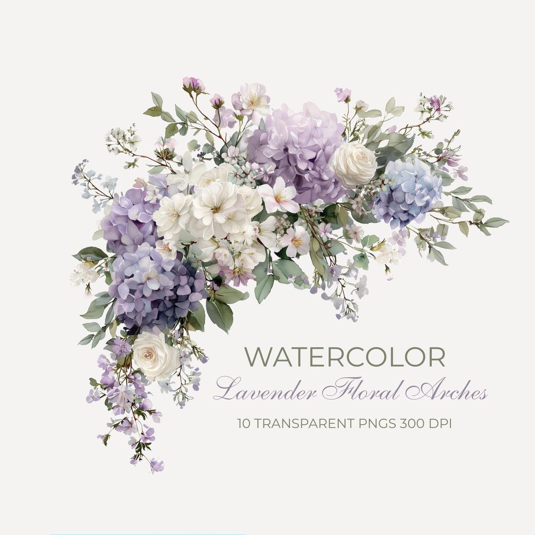Watercolor Lavender & Ivory Floral Bouquets Clipart Pack | 10 Trailing ...