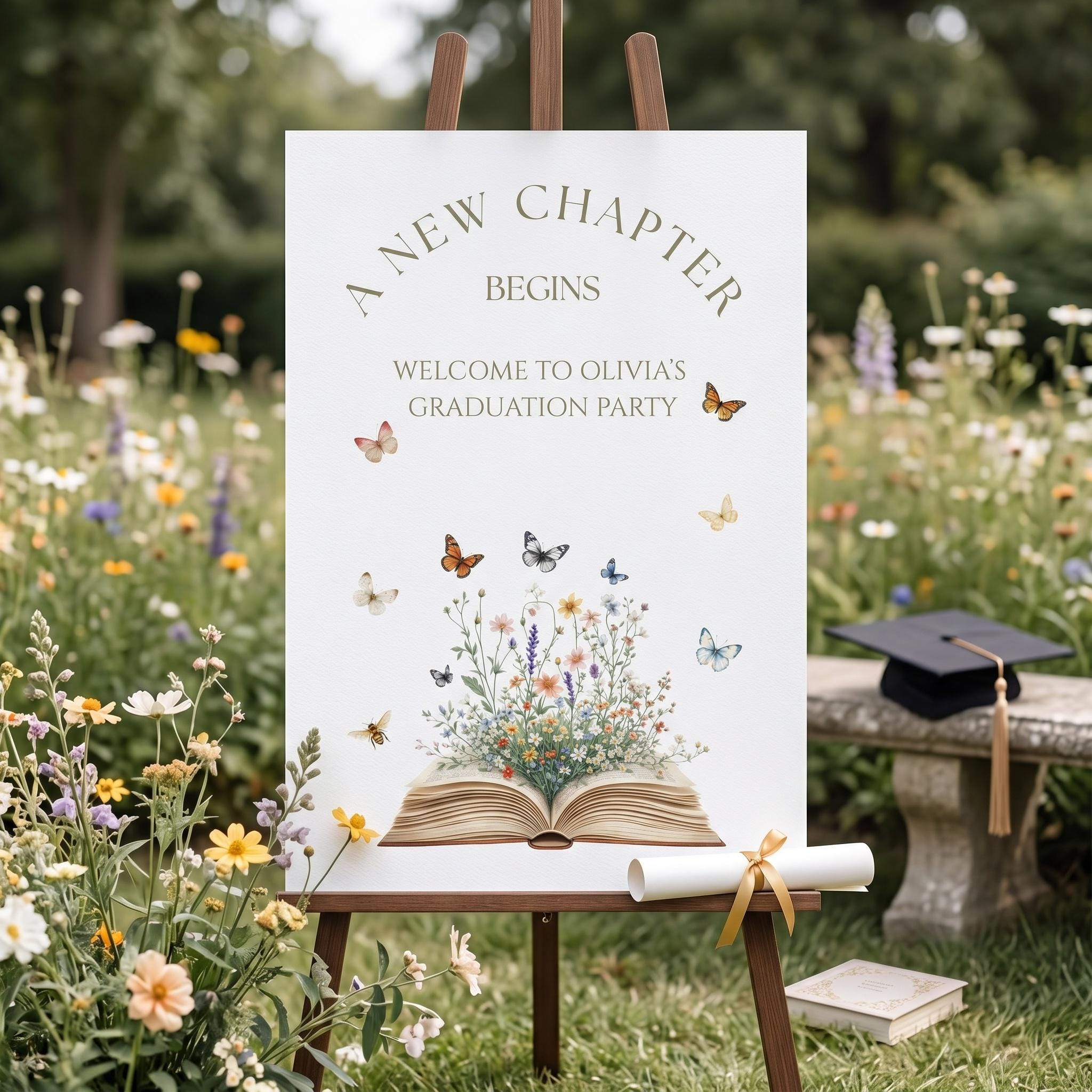 A New Chapter Begins Graduation Party Welcome Signs Canva Templates ...