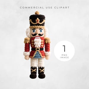Cascanueces navideño de hilo de crochet sintético PNG, acogedor tejido navideño con textura de sublimación POD, manualidades de papel, creación de tarjetas, álbumes de recortes, clipart