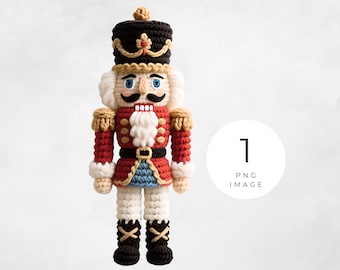 Faux Crochet Yarn Christmas Nutcracker PNG, Cozy Christmas Holiday Knitted Texture Sublimation POD Papercraft Card Making Scrapbook Clipart